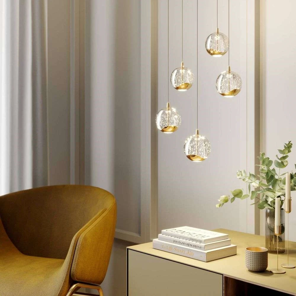 Hayley 5 Hanglamp Clear/Gold - Lucande - Koop Online 4 Hayley 5 Hanglamp Clear/Gold - Lucande - Koop Online - Afbeelding 2