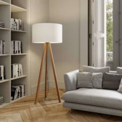 Makira Vloerlamp White/Oak - Lucande - Koop Online -Lucande 42510965629722