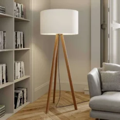 Makira Vloerlamp White/Oak - Lucande - Koop Online -Lucande 42510965629726