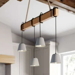 Hakona 4 Hanglamp Concrete/Wood - Lucande - Koop Online -Lucande 42510965699956