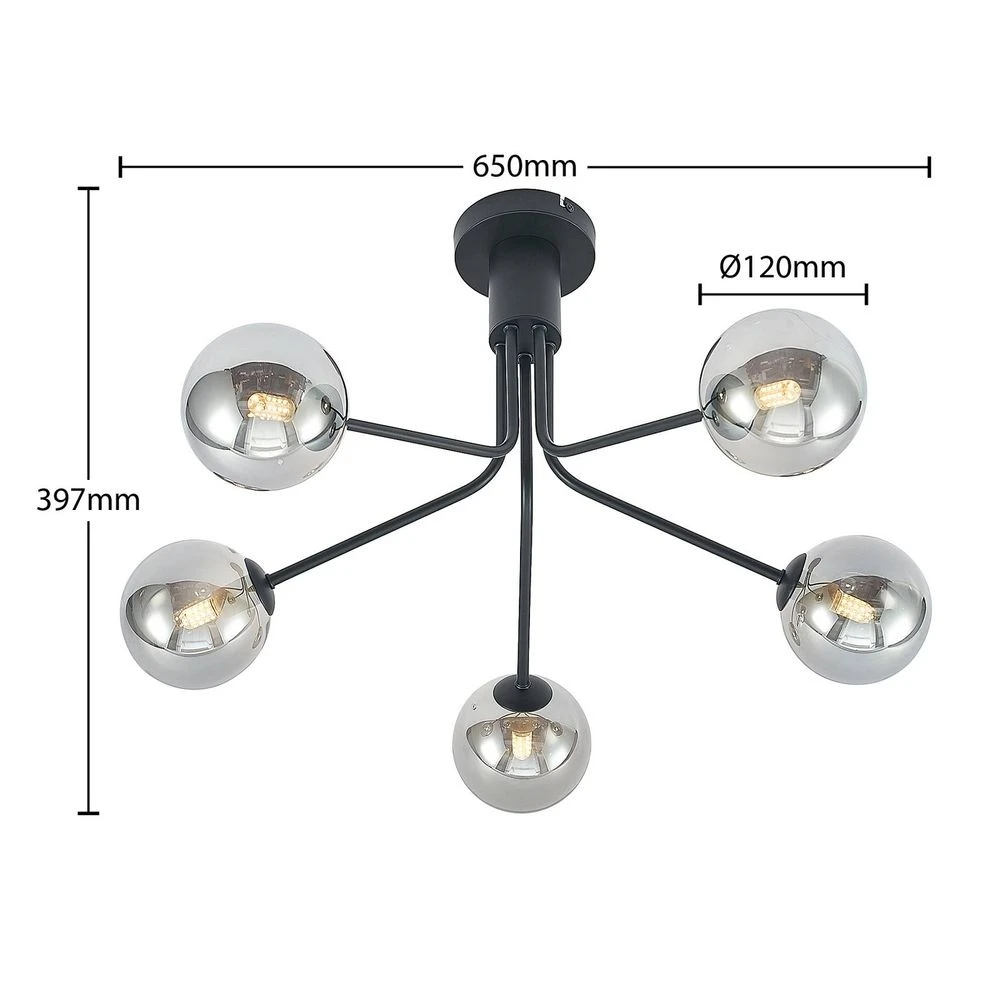 Wynina 5 Plafondlamp Black/Smoke - Lucande - Koop Online 6 Wynina 5 Plafondlamp Black/Smoke - Lucande - Koop Online - Afbeelding 4