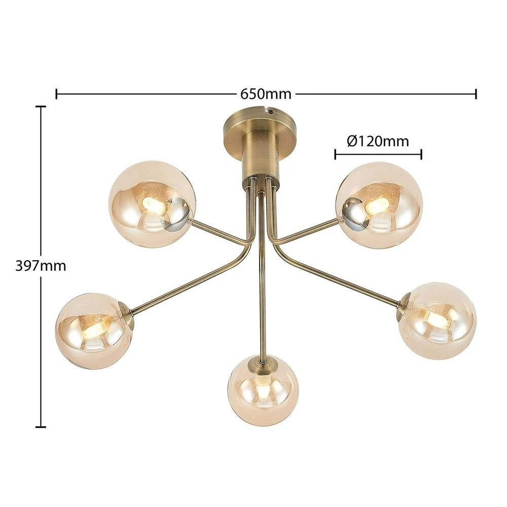 Wynina 5 Plafondlamp Brass/Amber - Lucande - Koop Online 6 Wynina 5 Plafondlamp Brass/Amber - Lucande - Koop Online - Afbeelding 4