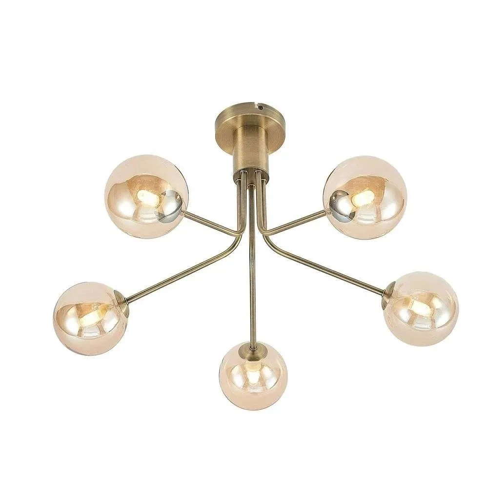 Wynina 5 Plafondlamp Brass/Amber - Lucande - Koop Online 3 Wynina 5 Plafondlamp Brass/Amber - Lucande - Koop Online