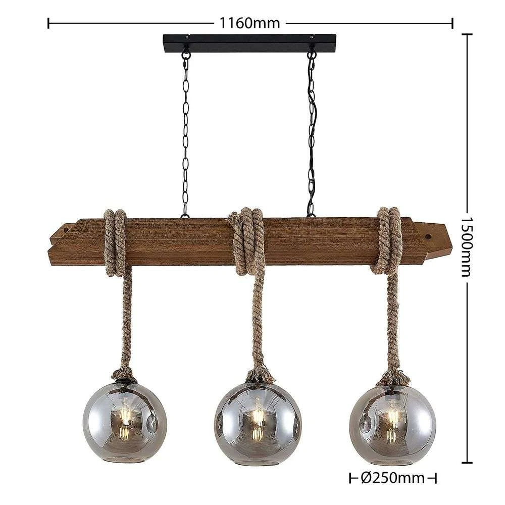 Mevan 3 Hanglamp Wood/Smoke - Lucande - Koop Online 4 Mevan 3 Hanglamp Wood/Smoke - Lucande - Koop Online - Afbeelding 2