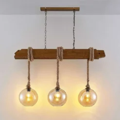 Mevan 3 Hanglamp Wood/Amber - Lucande - Koop Online -Lucande 42519117112954