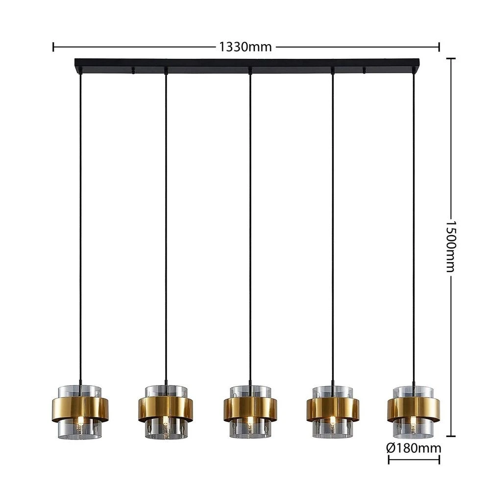 Ikibare 5 Hanglamp Black/Brass/Smoke - Lucande - Koop Online 5 Ikibare 5 Hanglamp Black/Brass/Smoke - Lucande - Koop Online - Afbeelding 3