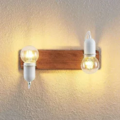 Becky Wandlamp Wood/White/Brass - Lucande - Koop Online -Lucande 42519117136715