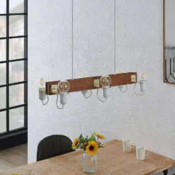 Becky Hanglamp Wood/White/Brass - Lucande - Koop Online -Lucande 42519117136953