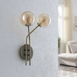 Wynina 2 Wandlamp Brass/Amber - Lucande - Koop Online -Lucande 9627298 2